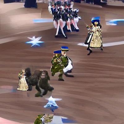 ape dances to abba while ragnorok rages in the background an...