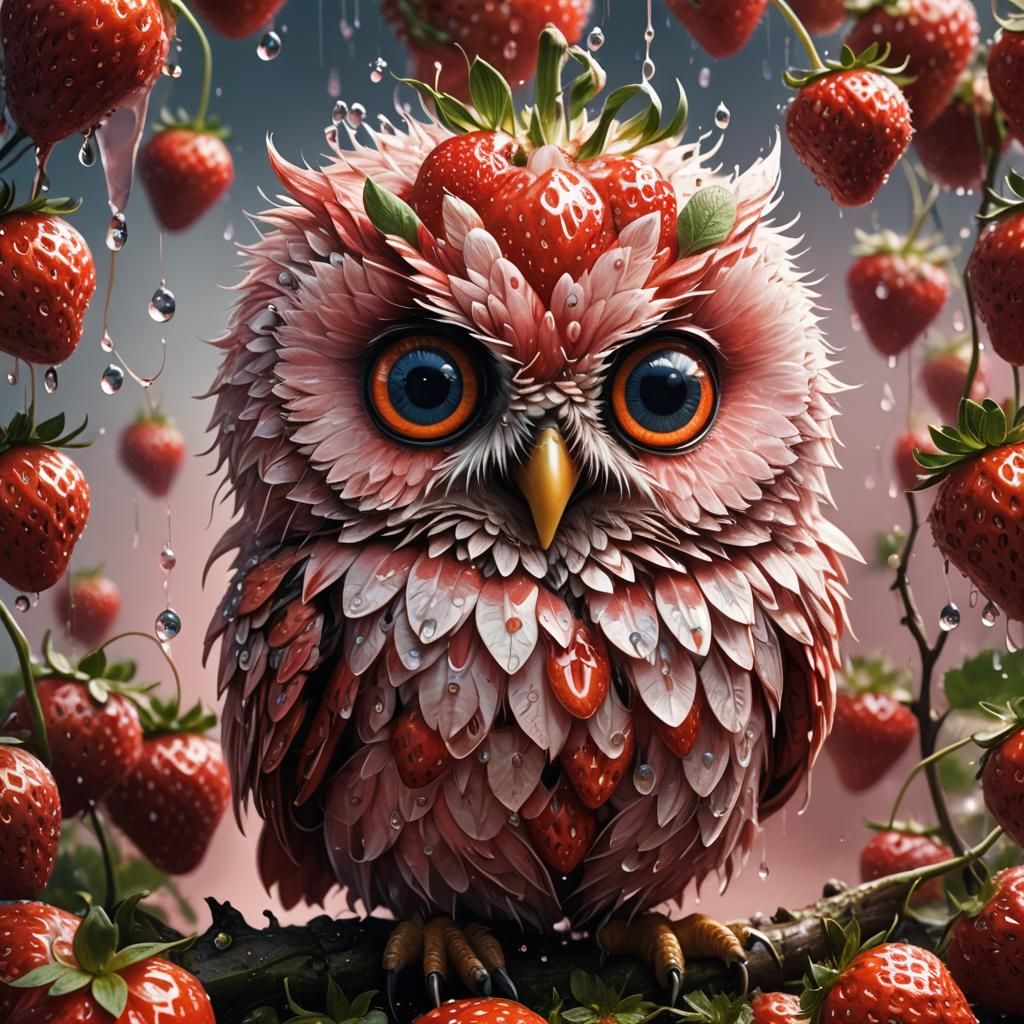 Cute adorable Insanely detailed photograph of an fluffy strawberry owl ...