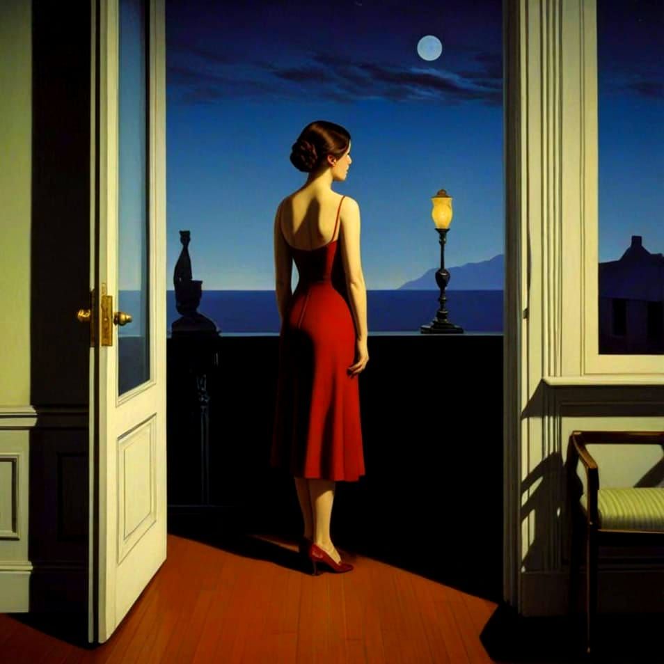 Elegant Woman in a Dreamlike Surrealist Scene