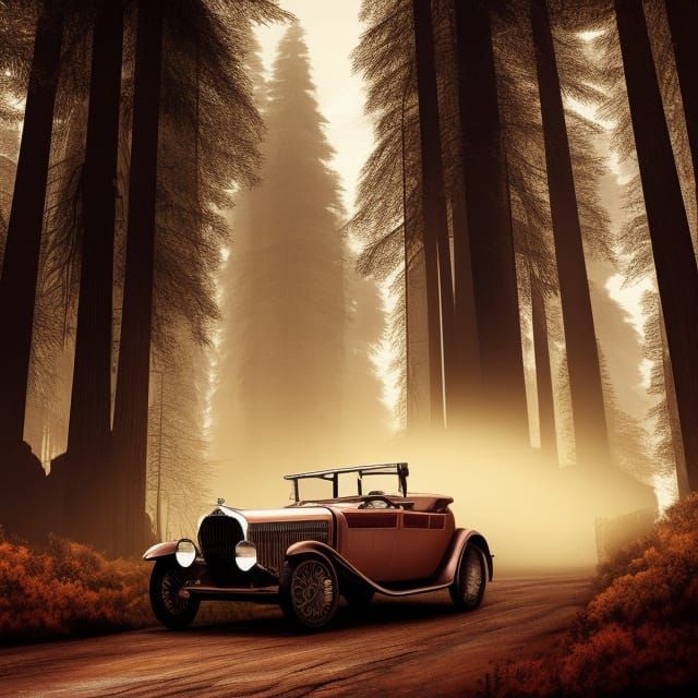 1920s Classic Car in the Redwoods