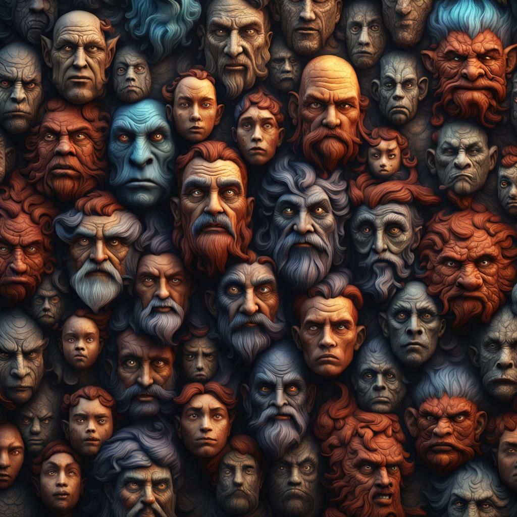 lots of living faces in a wall