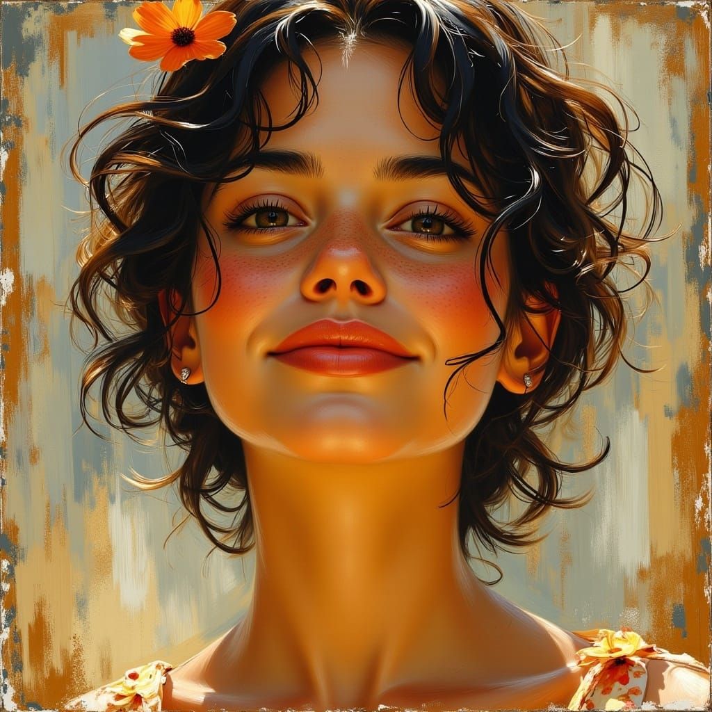 <lora:MidjourneyBeauties:1.0> closeup painting of a beautiful happy woman