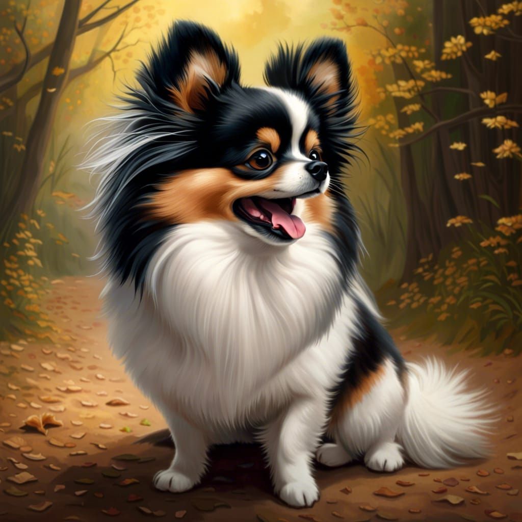 A Purely Joyful Pomeranian Papillion Sees Mom Coming - AI Generated ...