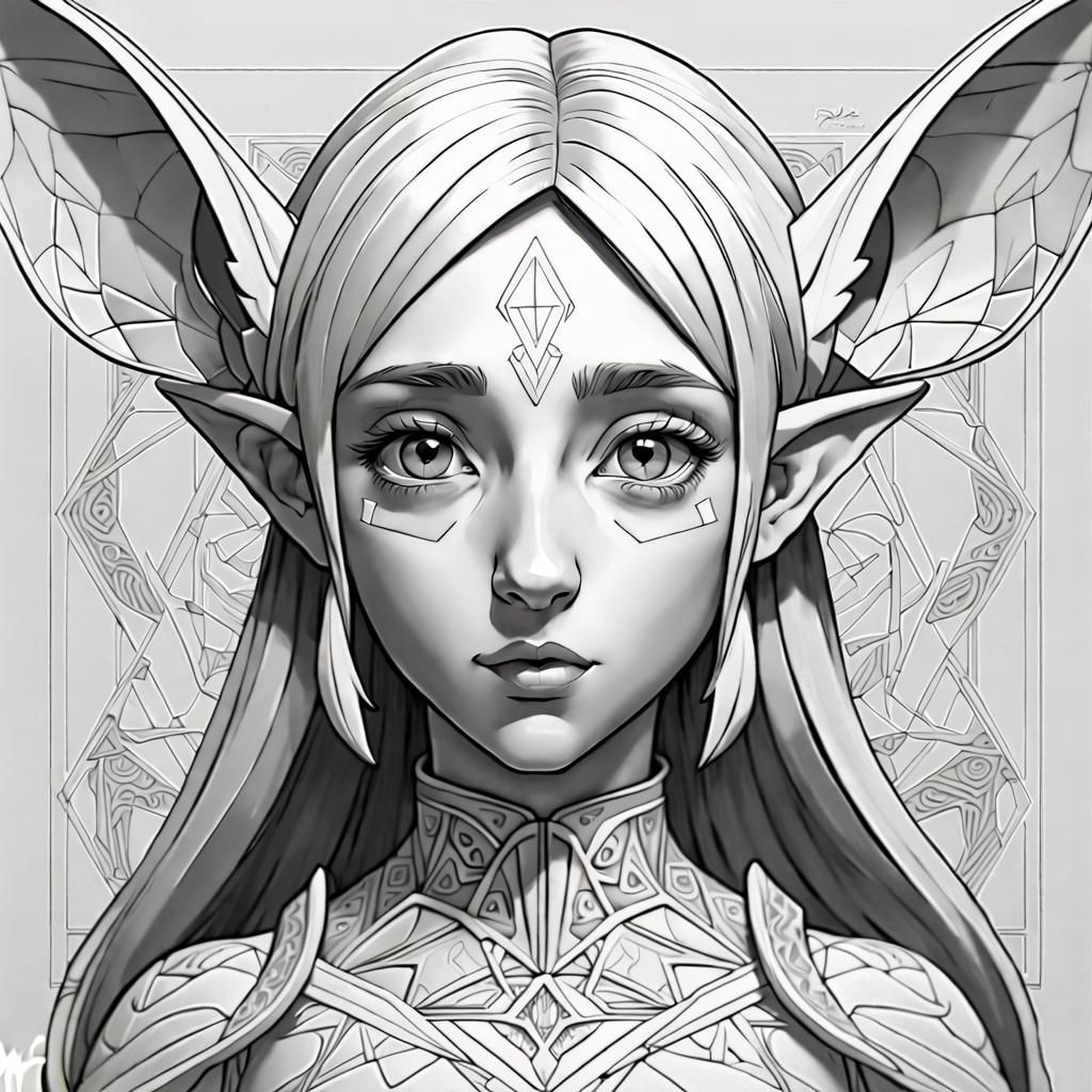 Line Art Portrait of a Cute Elf