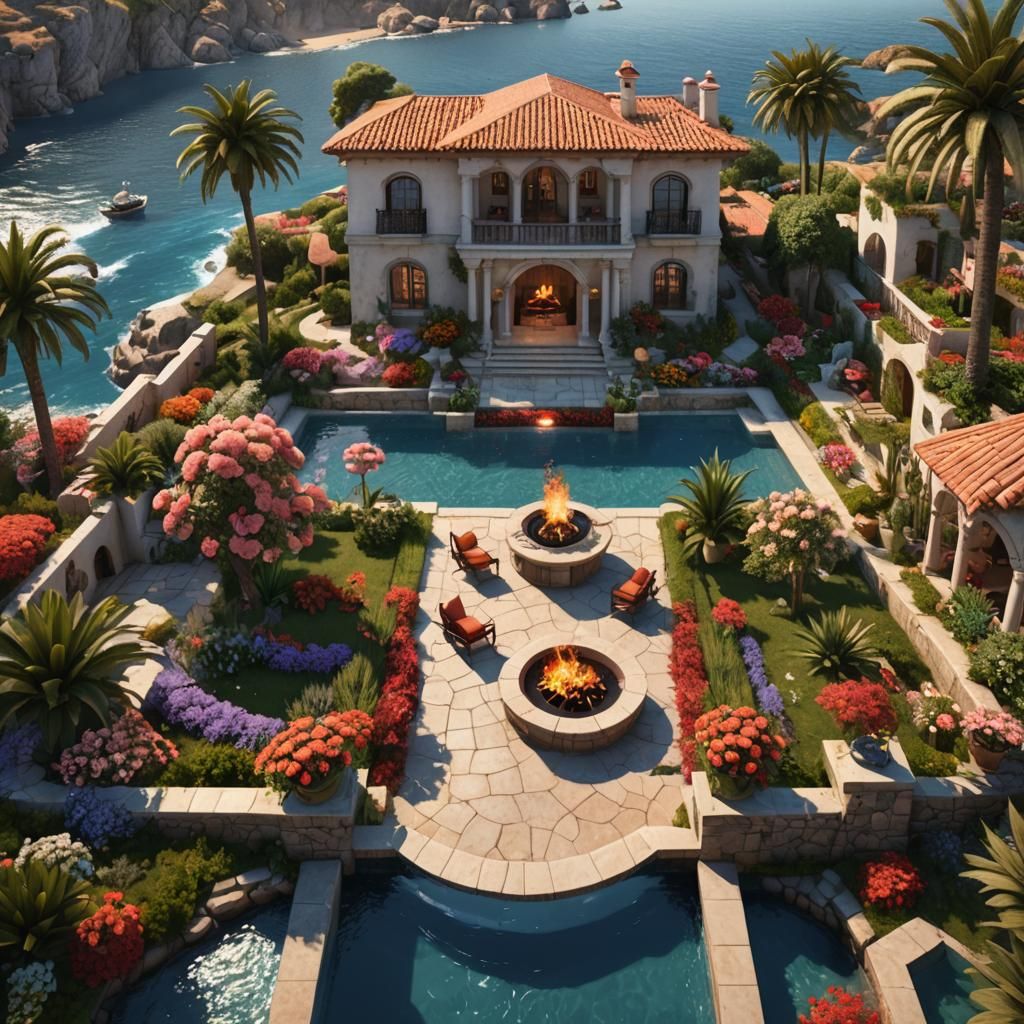 Spanish Villa with Infinity Pool: Fantasy Concept Art