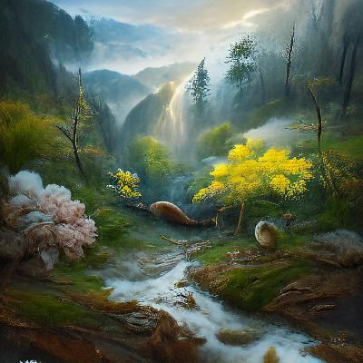 A hyperdetailed fantastical whimsical painting of a winding river