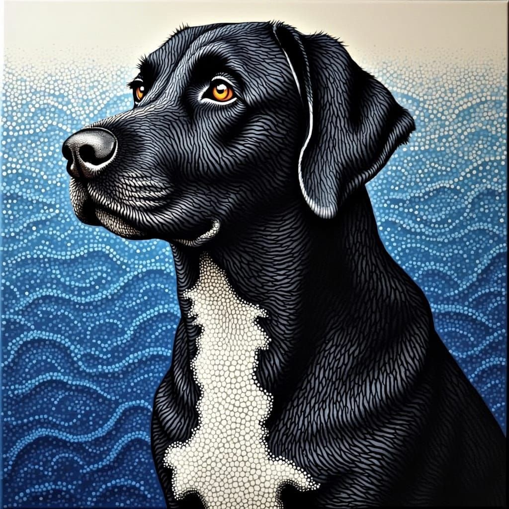 Stipple Art Labrador with Blue Amber Waves
