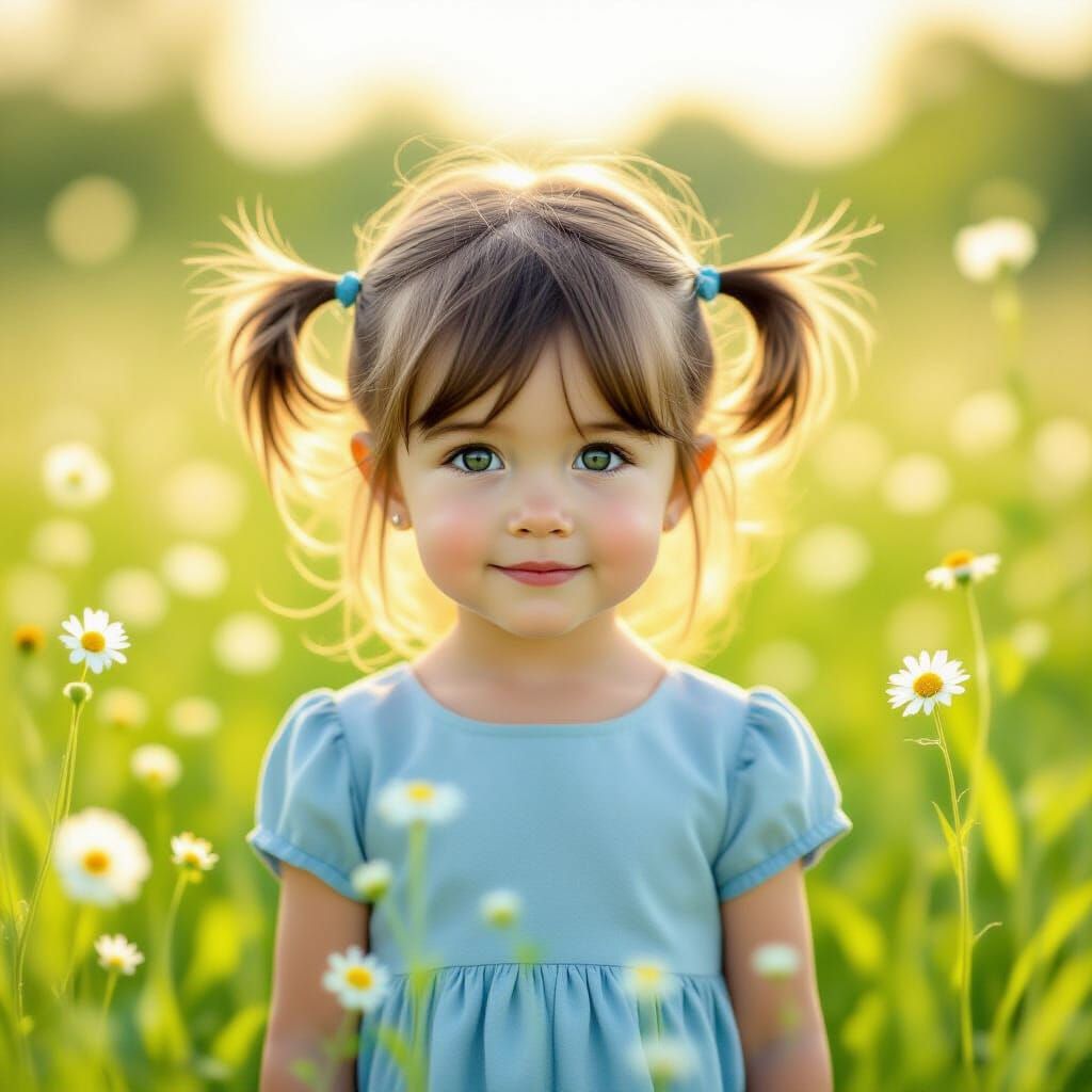 Girl with Pigtails in a Meadow