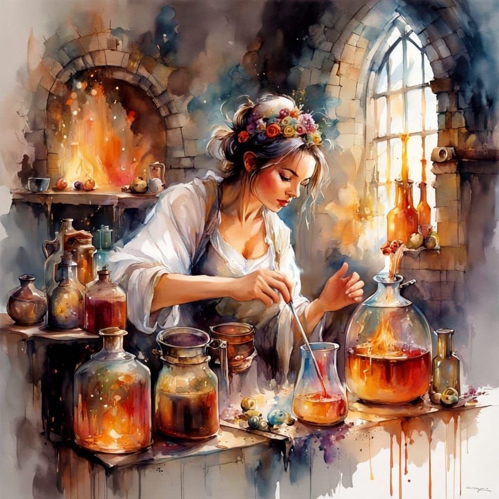 Portrait of the alchemist at work
