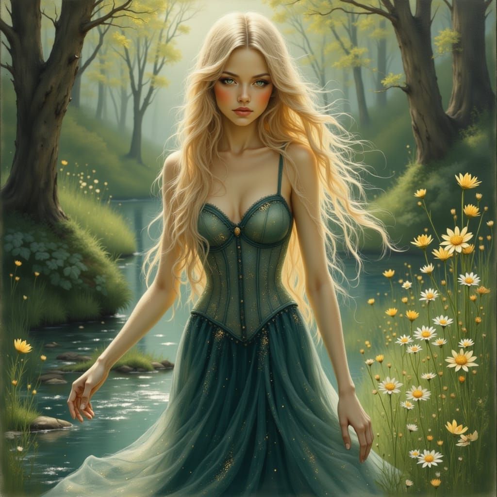 <lora:Dreams:1.0> <lora:skyBlueDream:1.0> <lora:MoonroseFantasy:1.0> <lora:Liquid Ink Flux:1.0> Beautiful young 30s woman with very long flo...