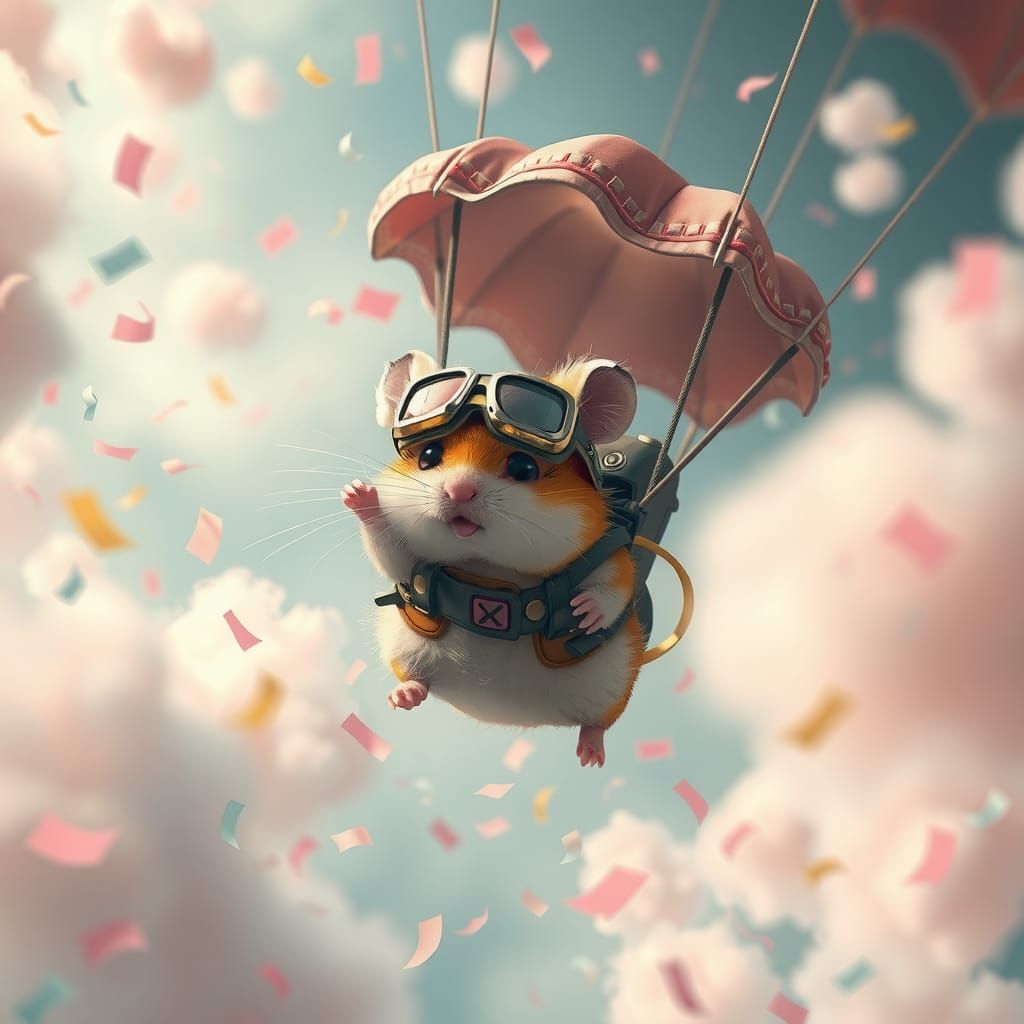 A cute hamster skydiving, by Awwchang and CGSociety and Carne Griffiths and James Christensen, fun background, ...  by @char aznable