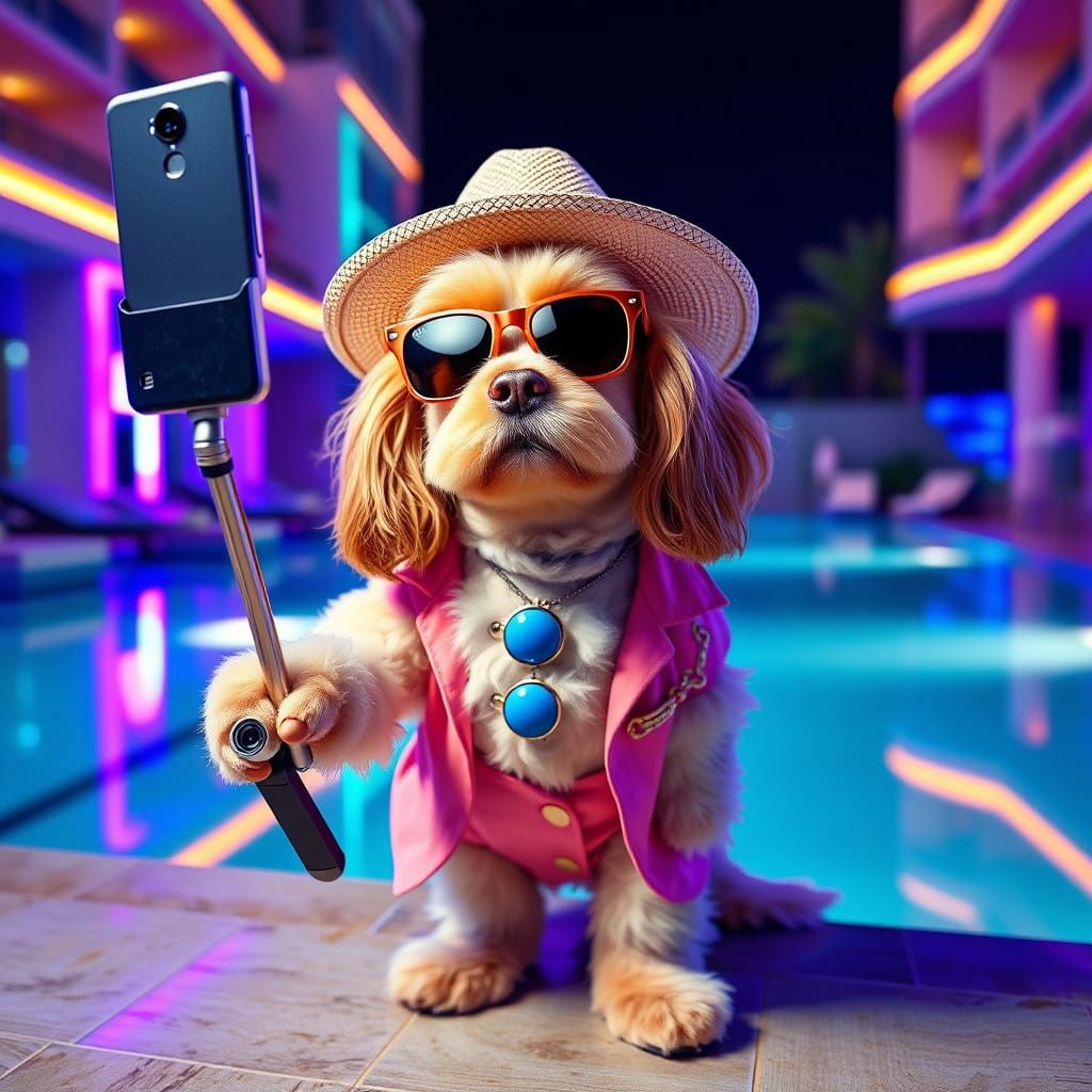 Cocker Spaniel Influencer in Futuristic Luxury Resort Style