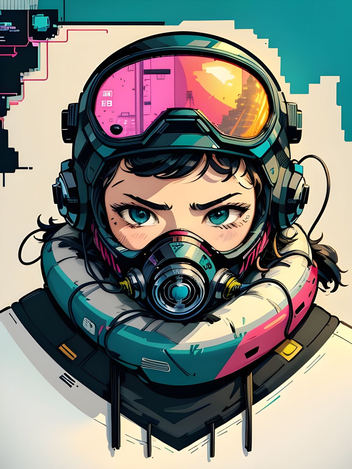 Cyborg in Gas Mask: 16-bit Cyberpunk Portrait