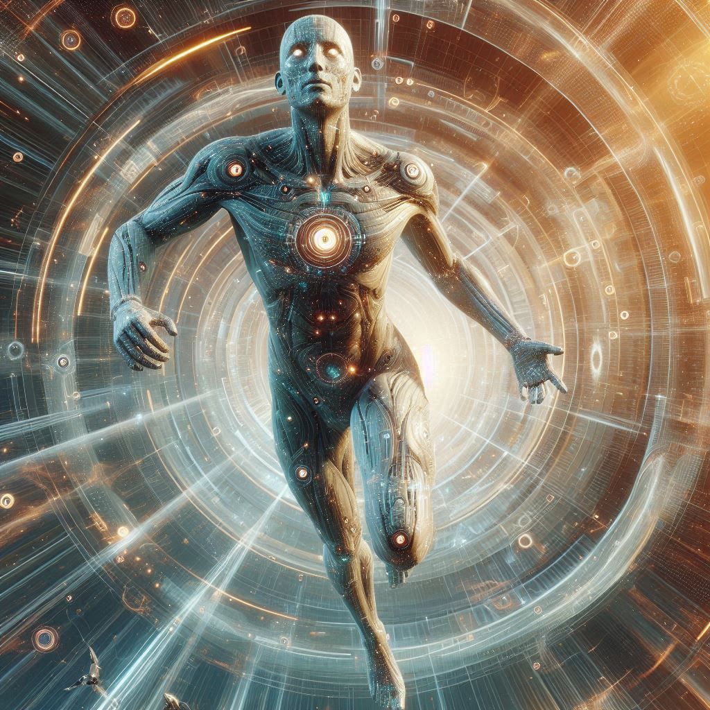 Synthetic Man running through time and space  by @Win888