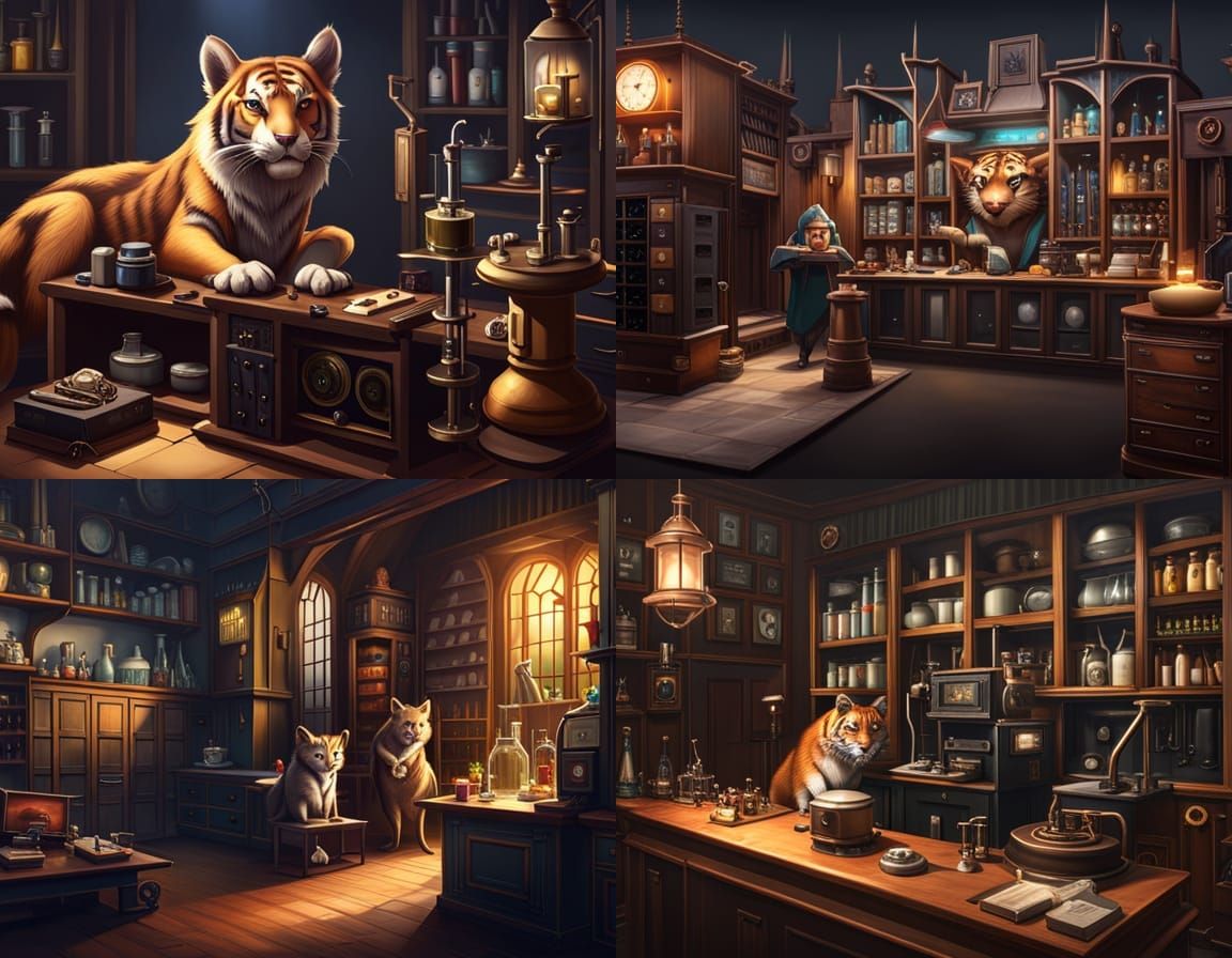 An evil TigerQuoll Mad Scientist character in a spooky complicated