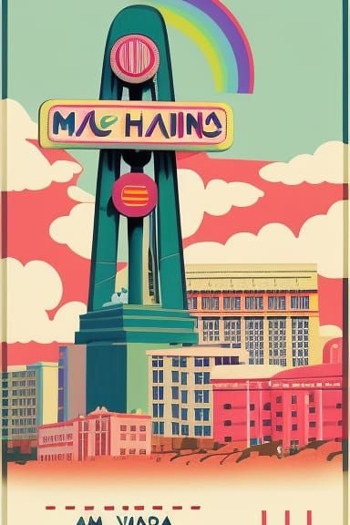 Travel poster, Murakami, rainbow, Wes Anderson, haas brother...