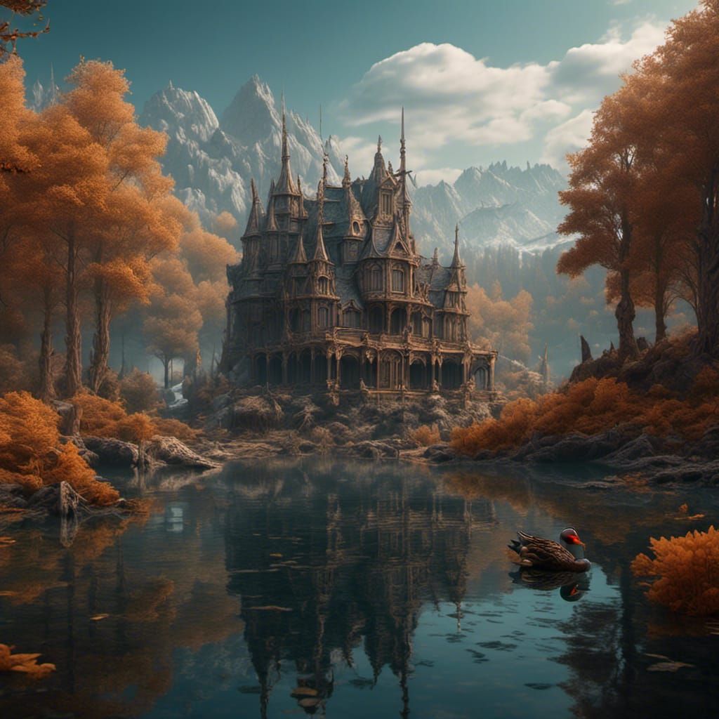 Duck on a Lake: Detailed Fantasy Concept Art