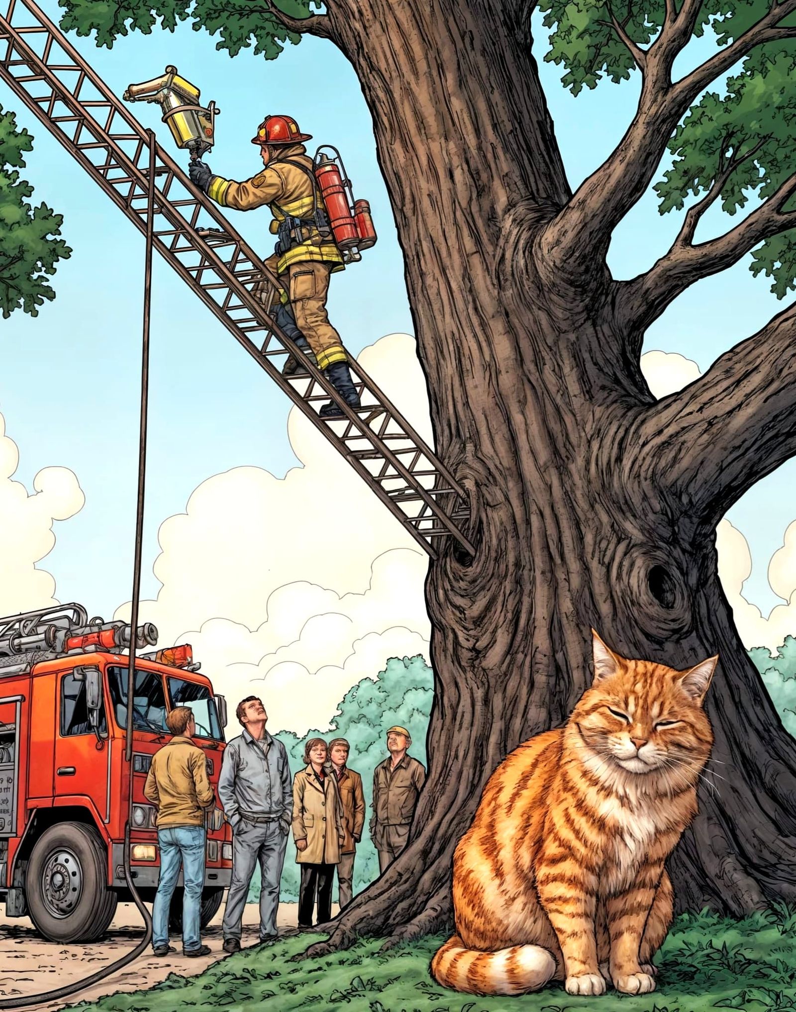 A cat NOT stuck up a tree.   by @Sullivan-Shaw