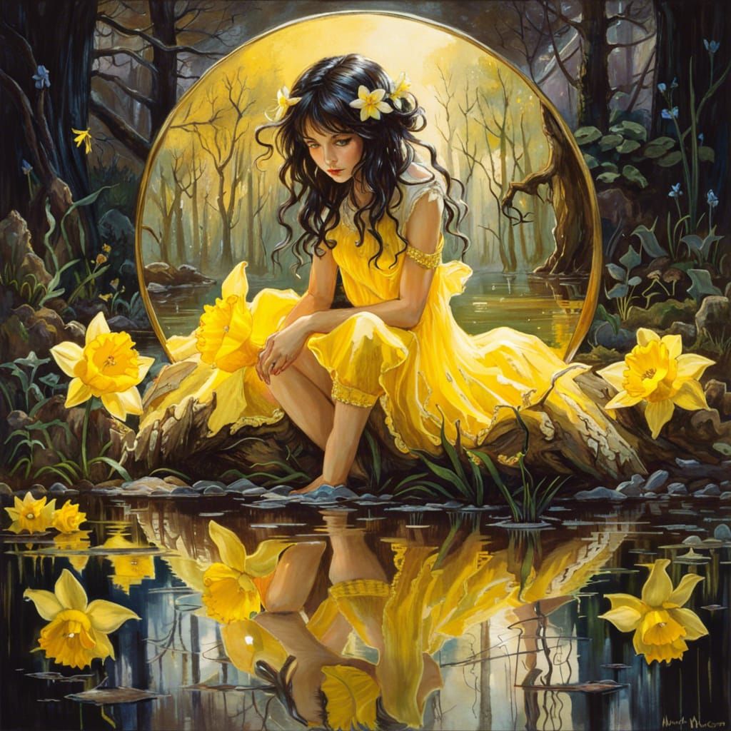 Chibi Moon Goddess Mirrored Reflection in Dark Fantasy Style