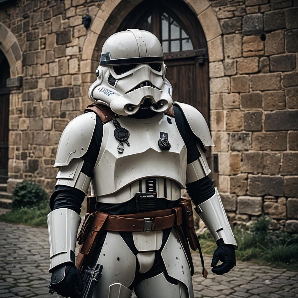 a stormtrooper in medieval style armor