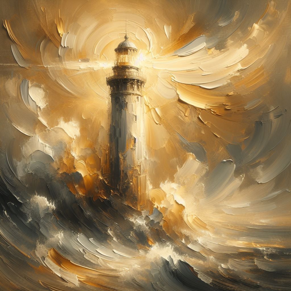 Lighthouse, Impasto Yellow, White and Gray