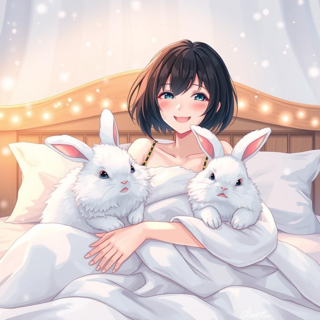 Happy with rabbits