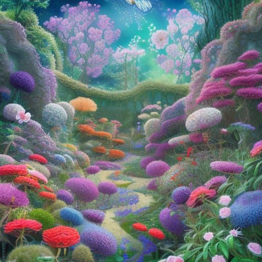 garden, maximalist photoillustration: by Marton Bobzert: 8k ...