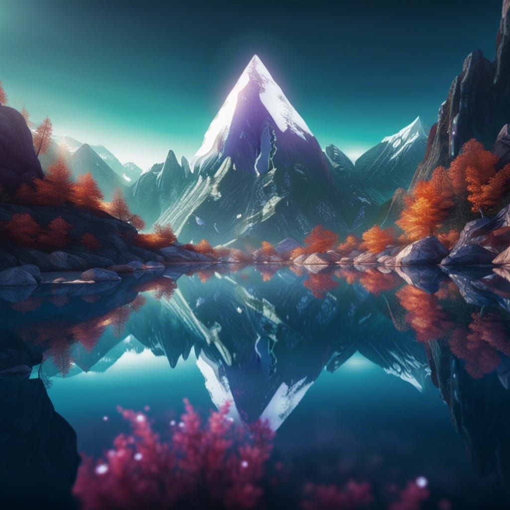 Double exposure beautiful mountain reflection in a crystal l...