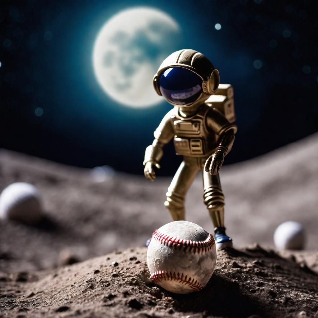 Little extraterrestrial plays baseball on the moon AI Generated