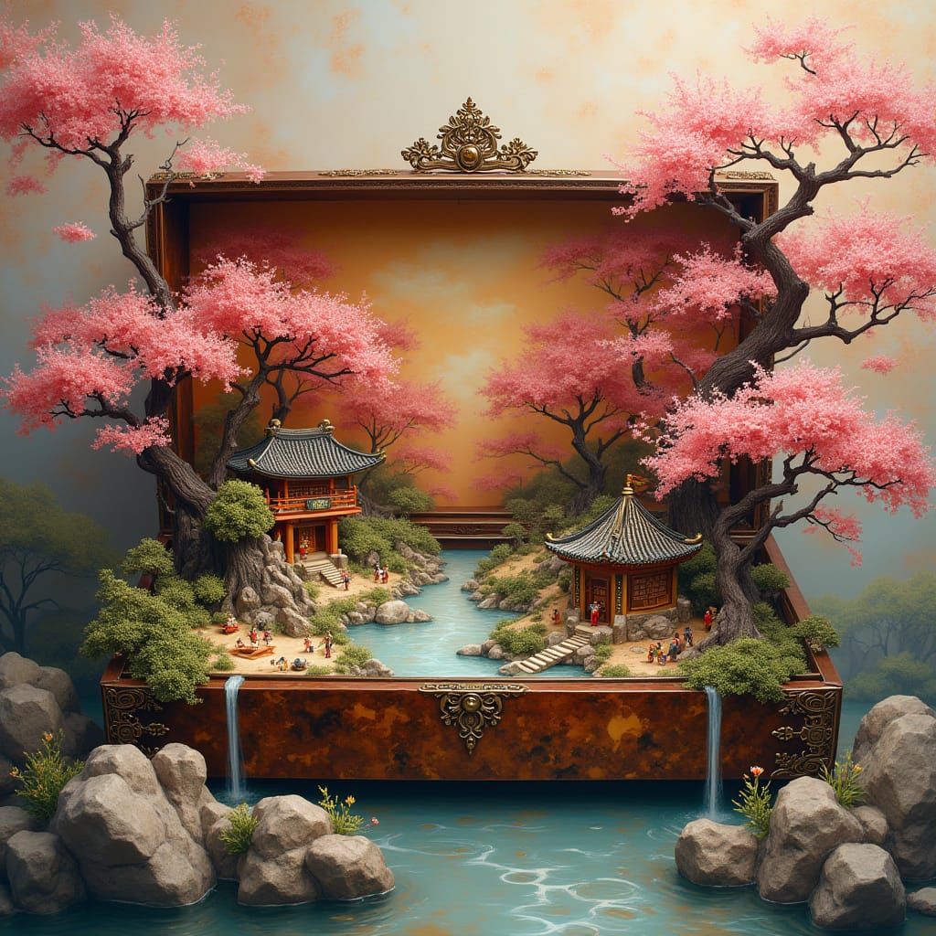 A Chinese village inside a tortoise shell jewelry box  *(Miniature Worlds)  by @Fem Warrior