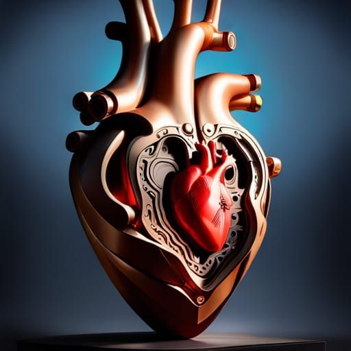centered metal aetherpunk anatomically correct human heart f...