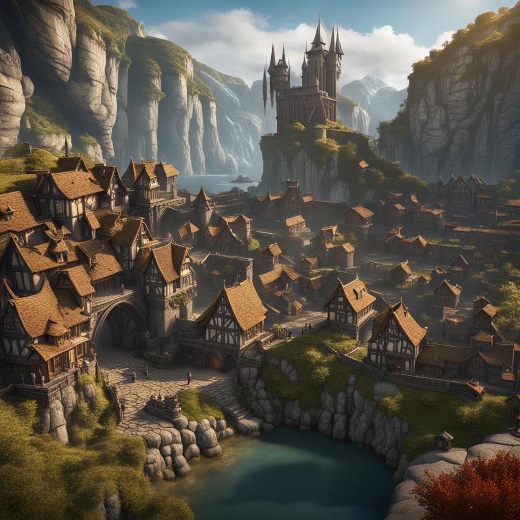 Middle earth Town setting on large cliffs