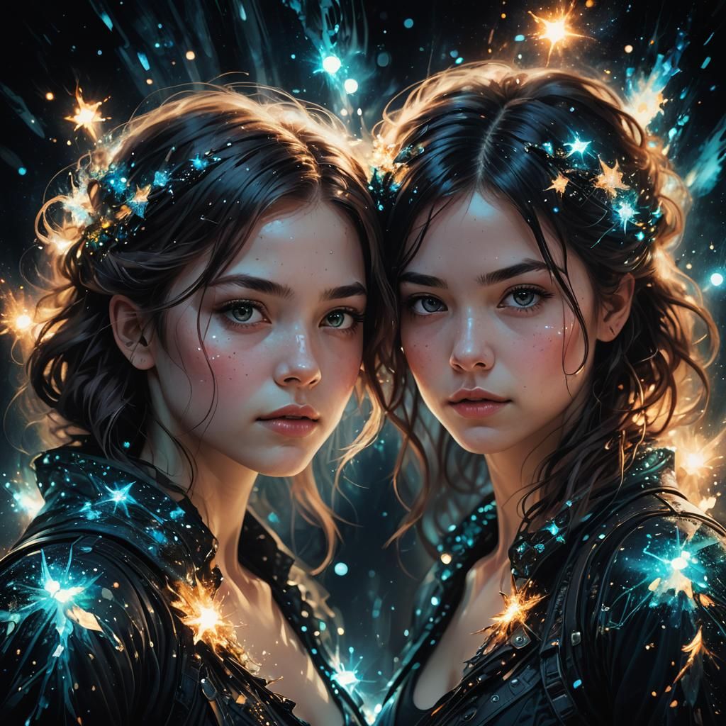intricate portrait of two cute actress friends facing the li...