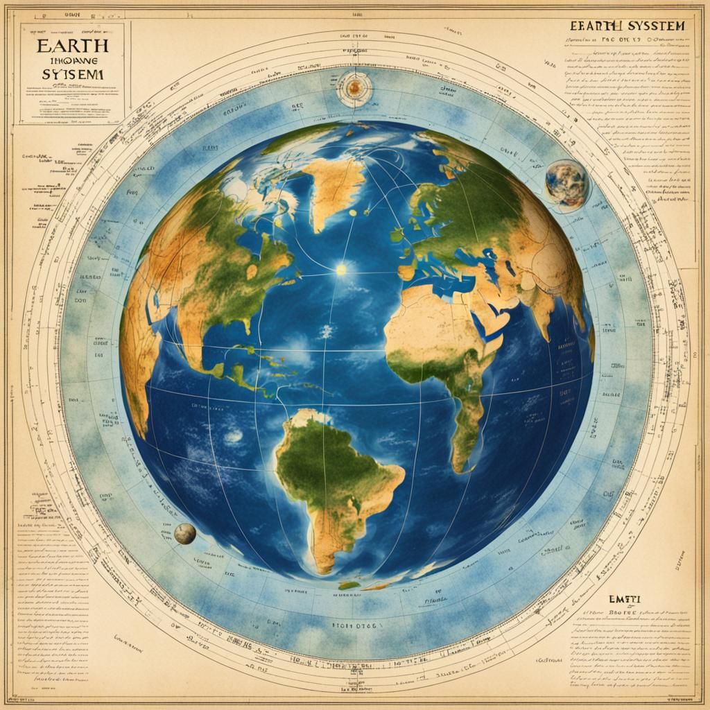 Earth shown in the solar system, old paper map