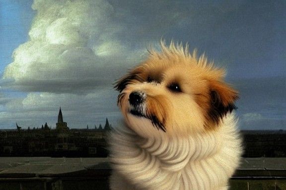 A cute and fluffy dog Face. A Beautifully detailed painting ...