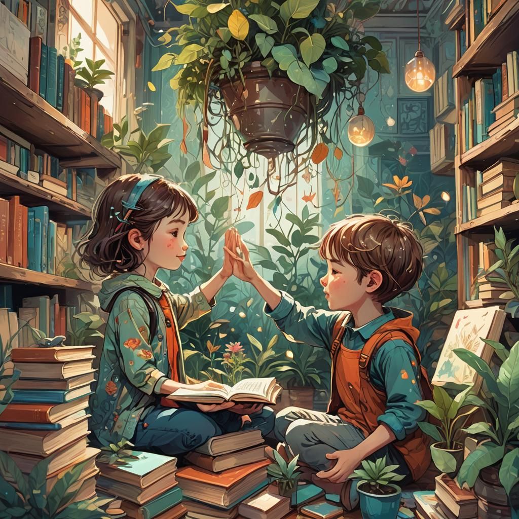 Little bookworms high-five 