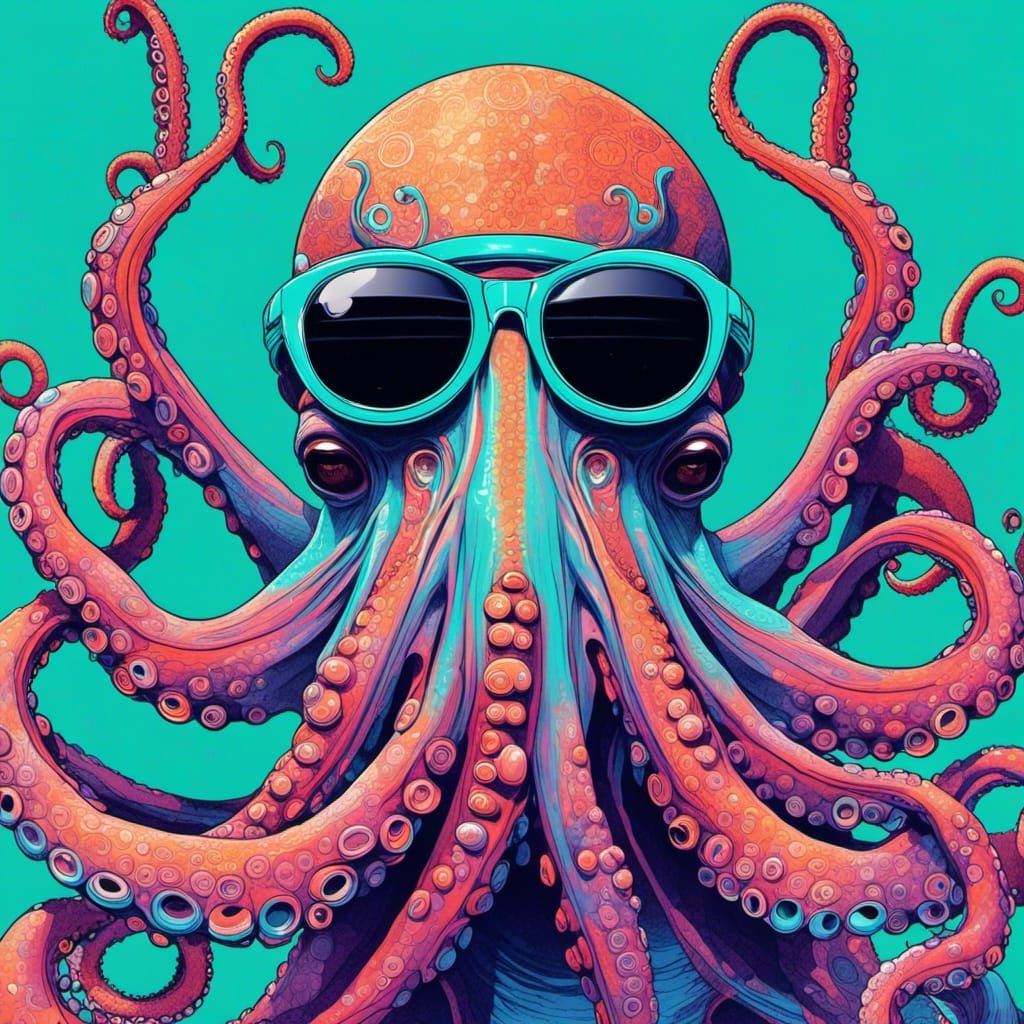 <lora:MObius:1.0> A Vaporwave octopus with sunglasses