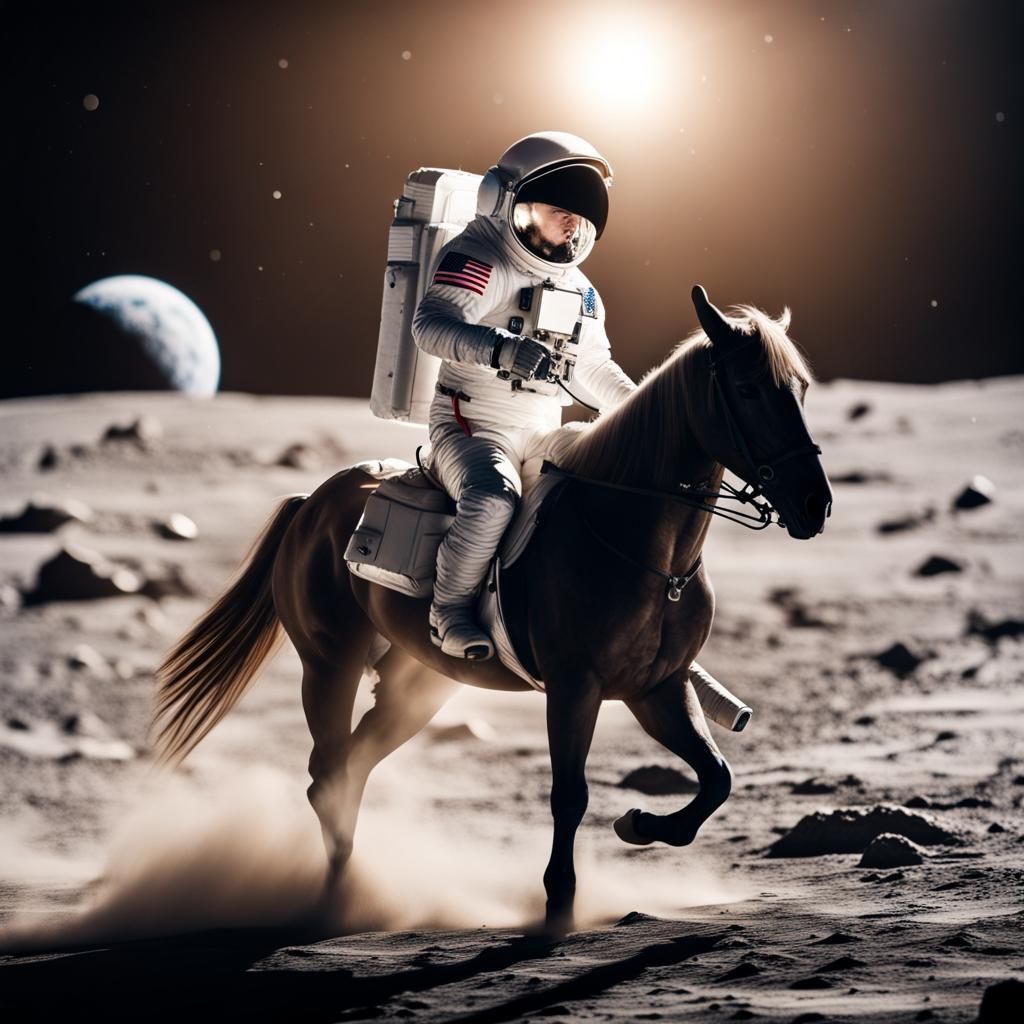 astronaut riding a horse on moon Professional photography, b...