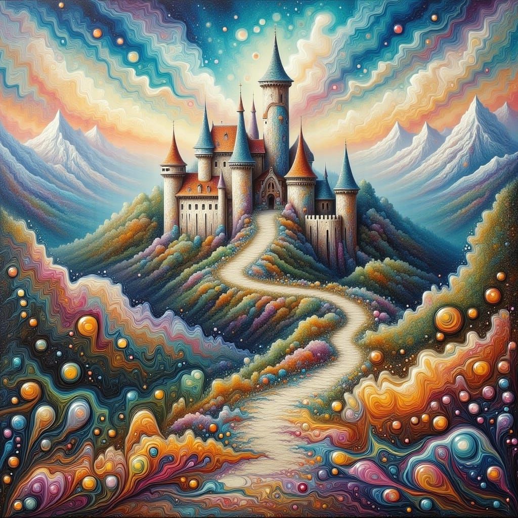 <lora:-Fluid Art-:1.0> a castle, pour painting