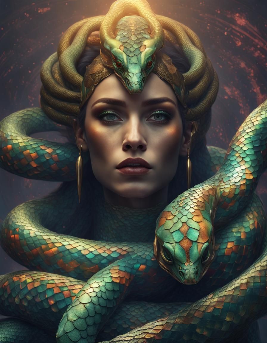 Iridescence - Anthropomorphic hybrid snake woman with iridescent snake ...