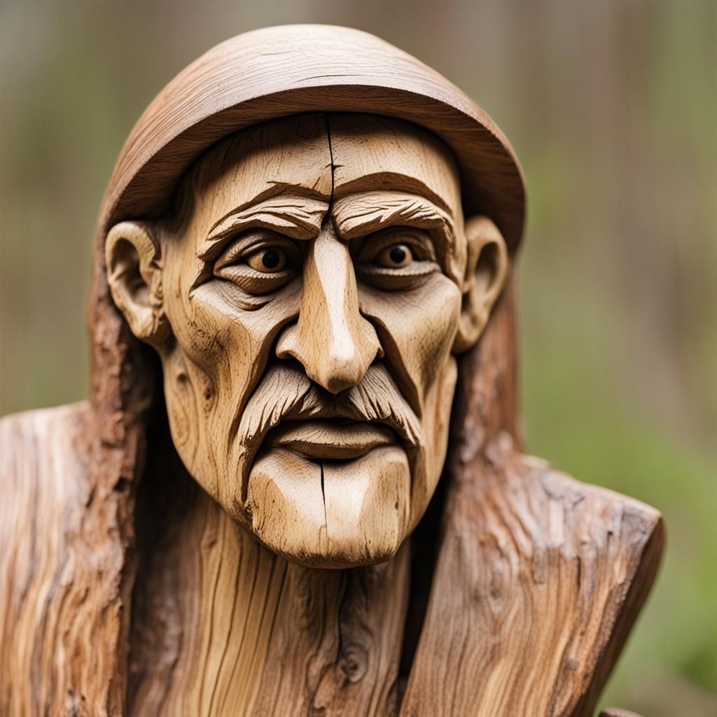Whittled wooden face of an old man 1 of 2 AI Generated Artwork