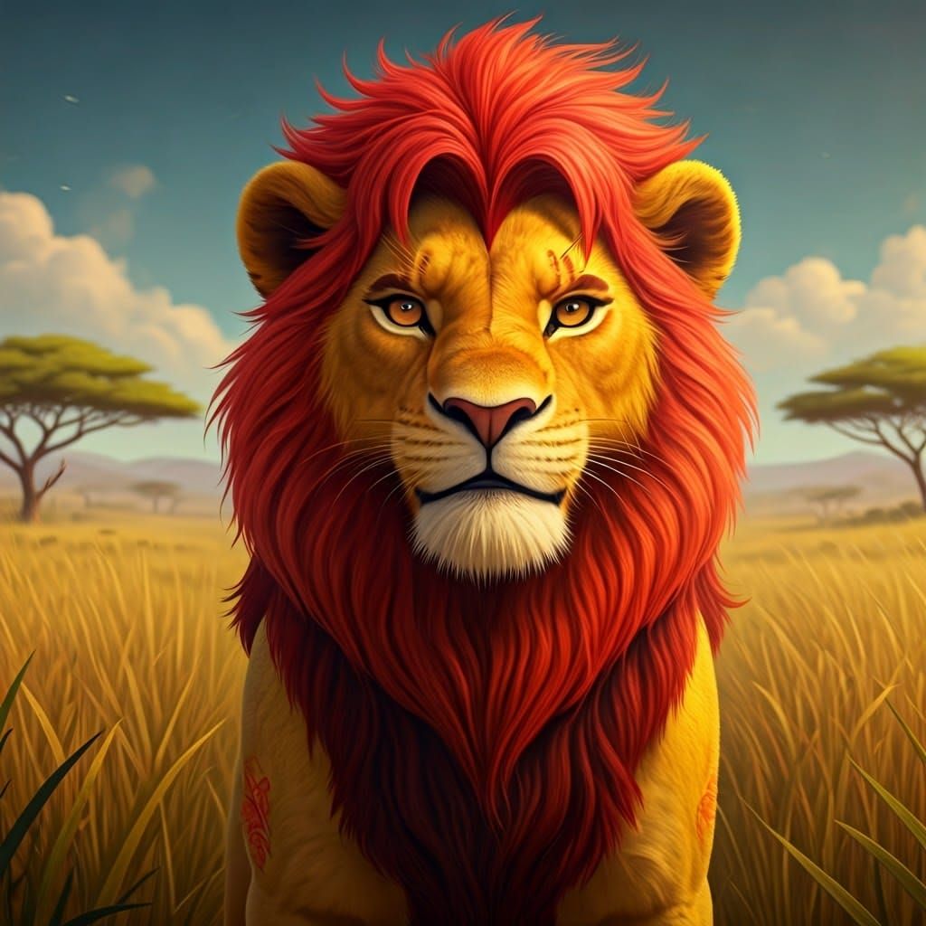 Majestic Young Lion in Fantasy Matte Painting Style