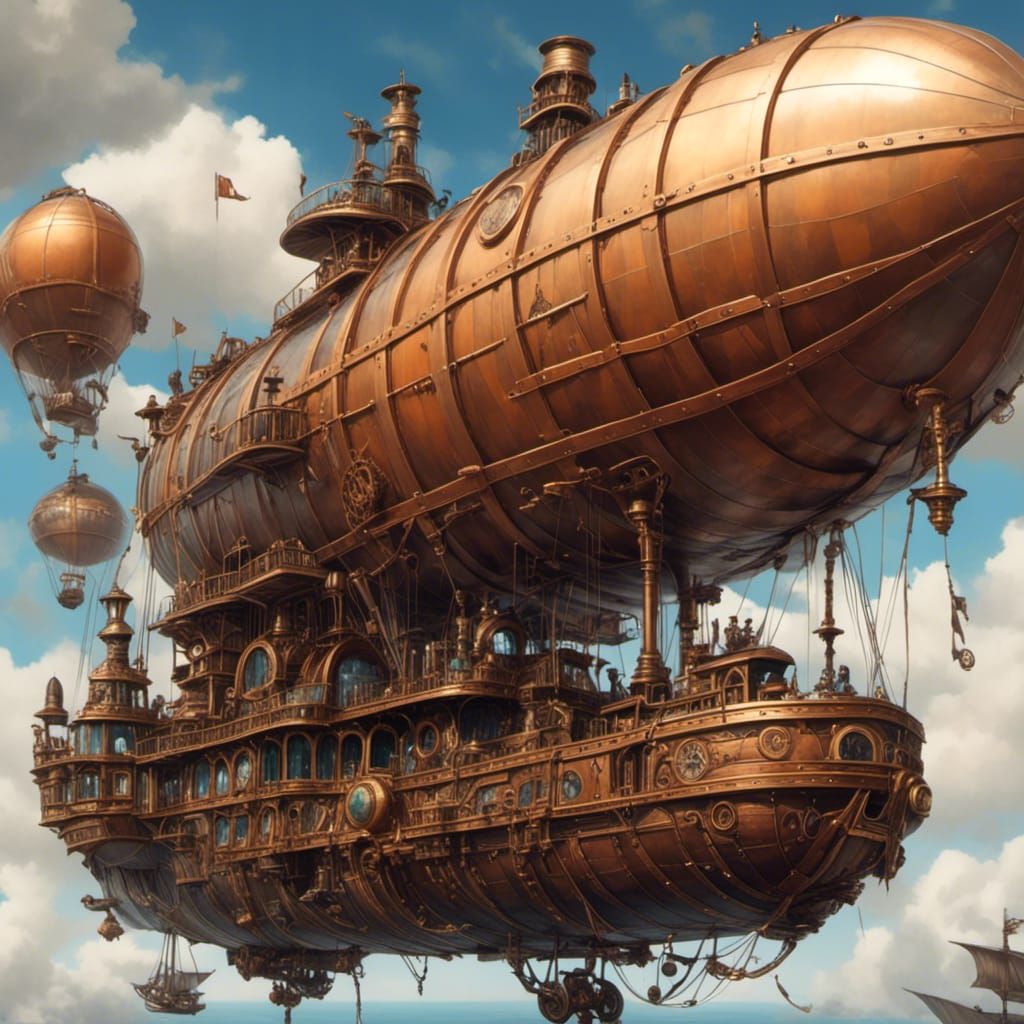 Closeup of <lora:Epic Steampunk 3:1.0> airship 