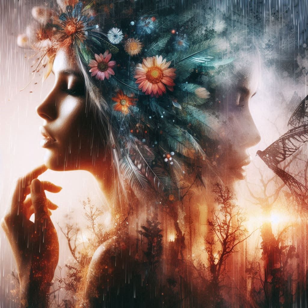 double exposure beautiful fantasy DALL-E 3 portrait landscap...
