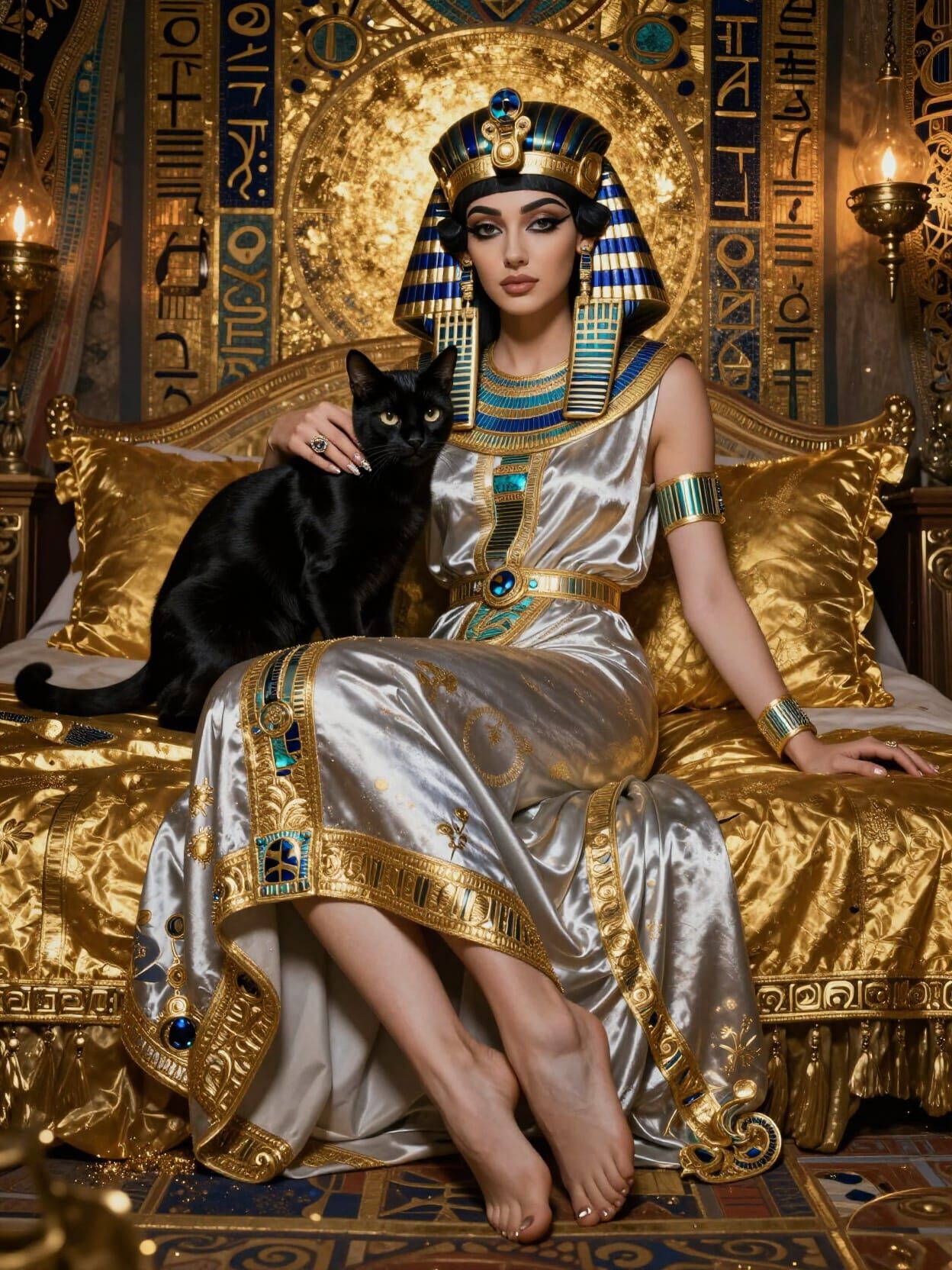 Cleopatra: Silver Gown & Gold Bed  by @paulie