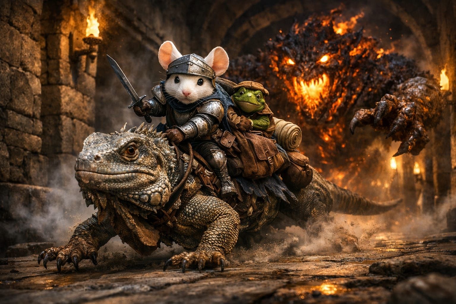 Mouse Knight and the Lava creature