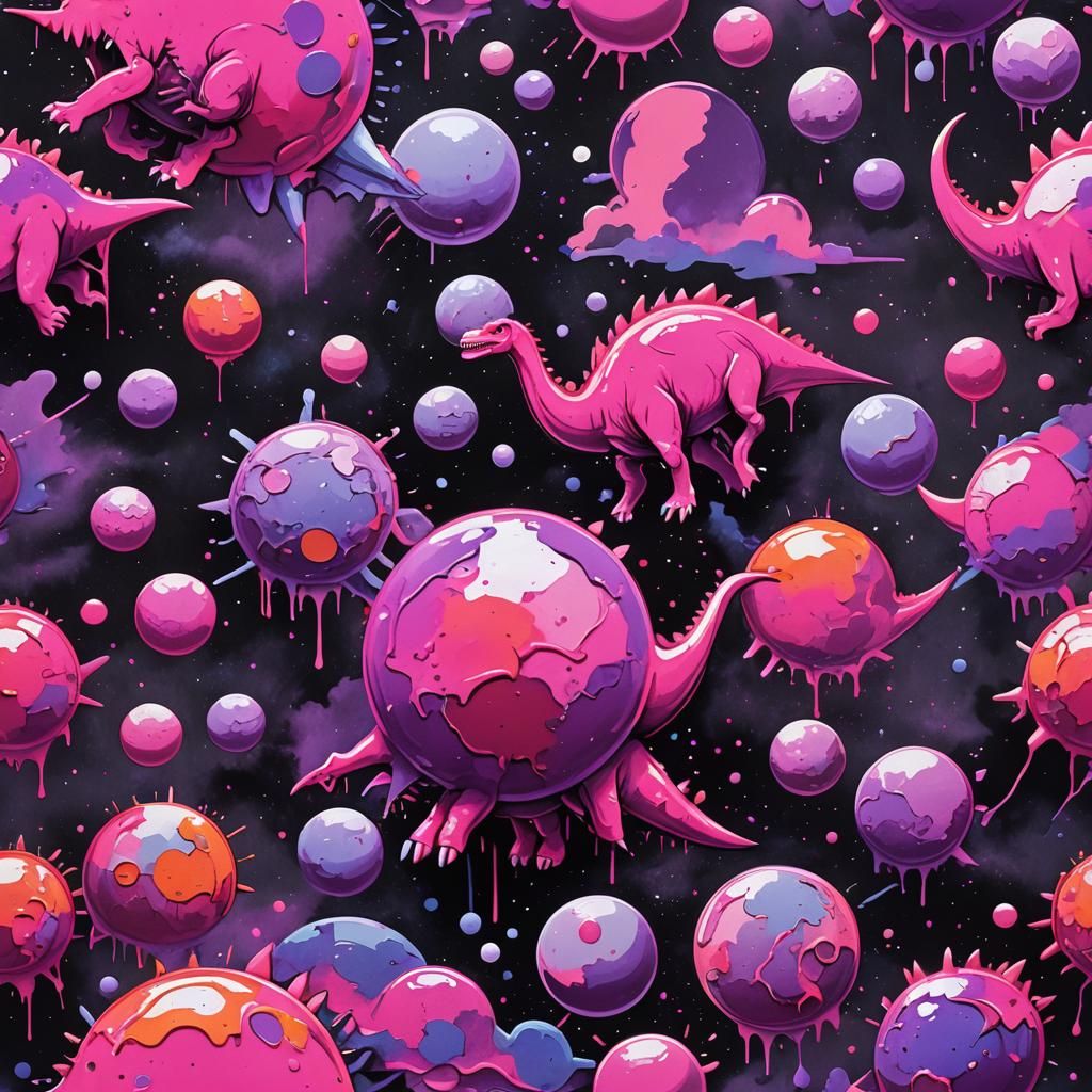 pink and lilac dinosaur planets