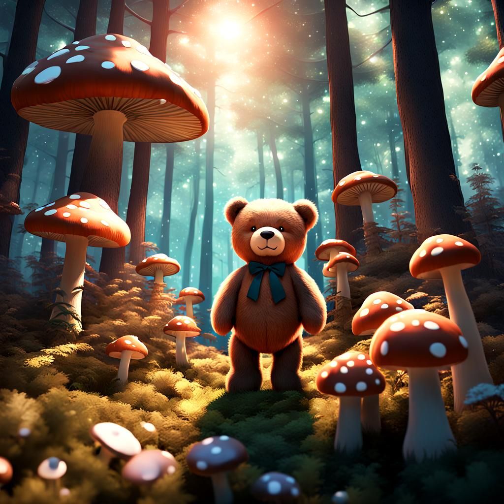 Giant Teddy Bear's Forest Adventure in Anime Style