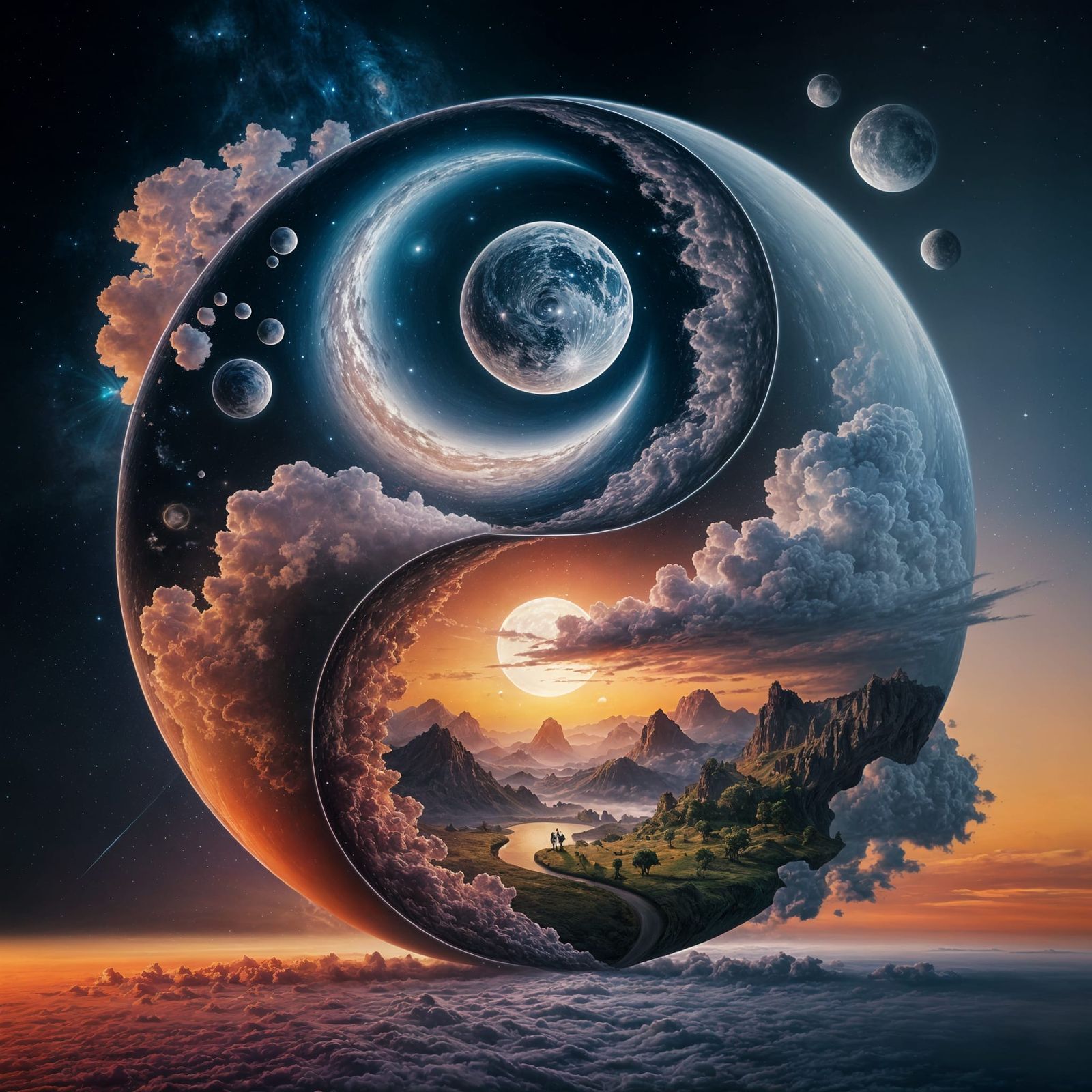 Surreal Yin Yang Harmony of Celestial and Earthly Elements