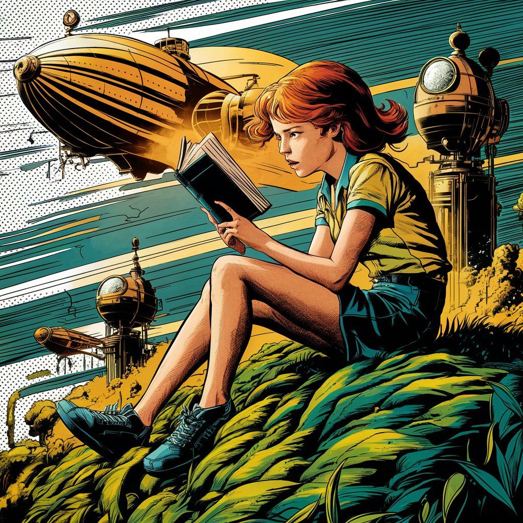 Steampunk girl reading